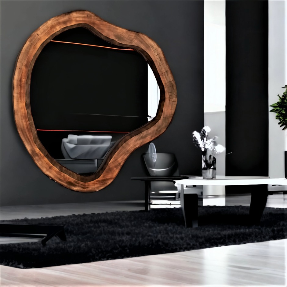Lustro do salonu, przedpokoju - Duże drewniane - Nowoczesne - 110cm