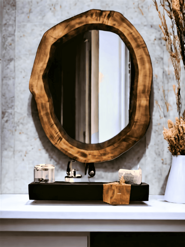 Nowoczesne lustro łazienkowe drewniane 80x65cm
