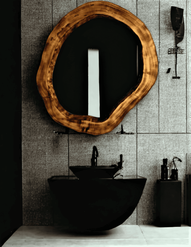 Okrągłe lustro łazienkowe nowoczesne drewniane 75cm

