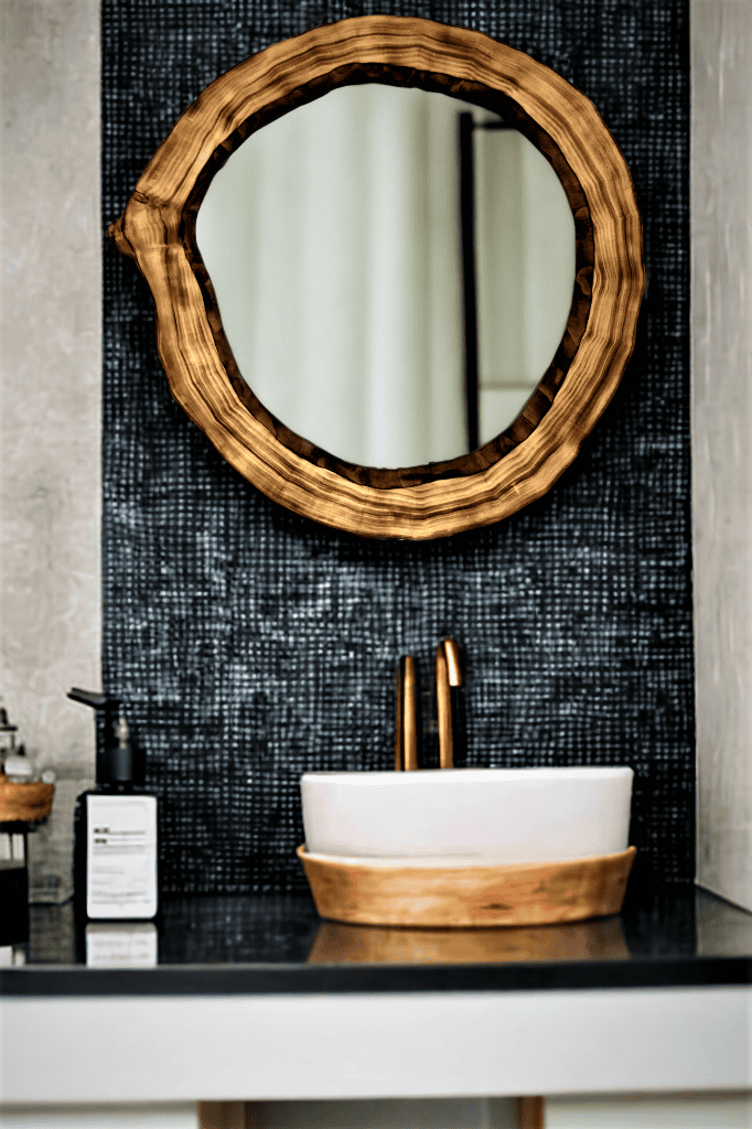 Nowoczesne lustro łazienkowe drewniane 65x60cm