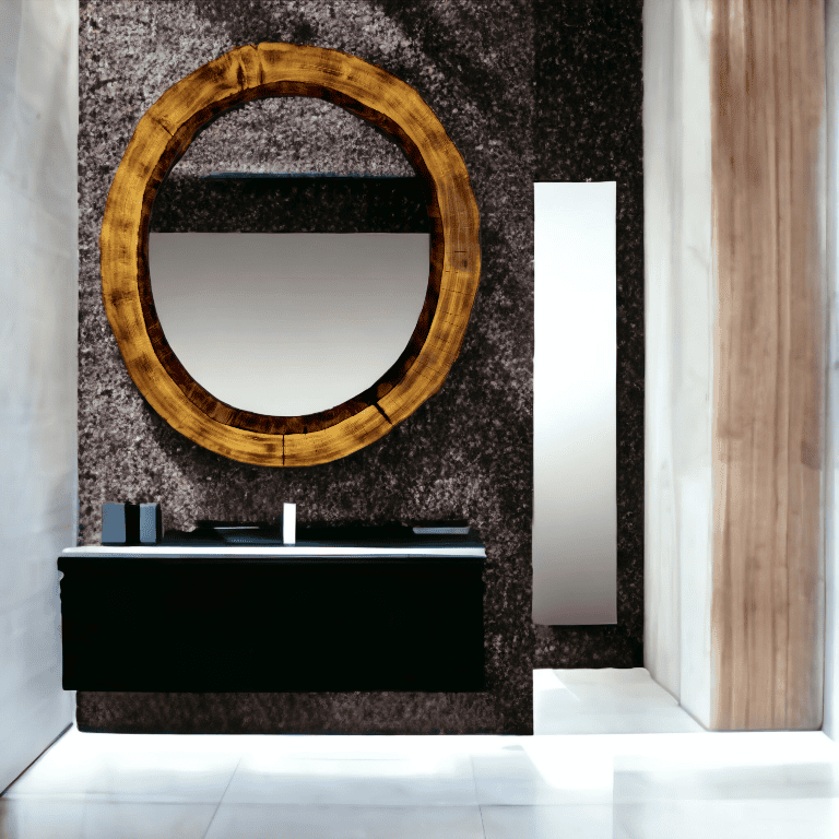 Nowoczesne okrągłe dekoracyjne lustro do łazienki drewniane 80cm