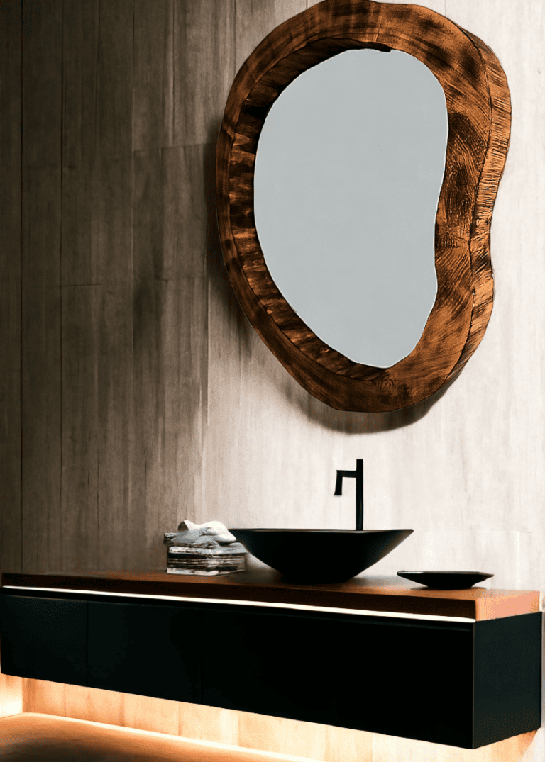 Designerskie lustro do łazienki w drewnianej ramie 80cm.
