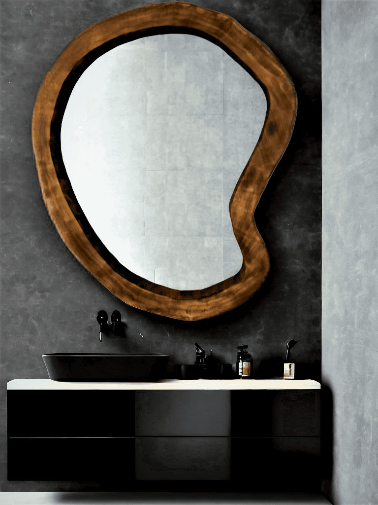Designerskie lustro do łazienki w nowoczesnym asymetrycznym kształcie 110cm.
