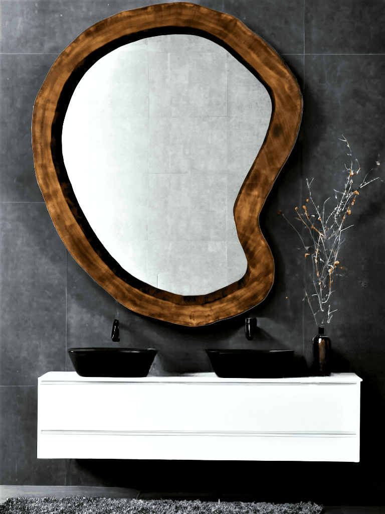 designerskie duze lustro do łazienki drewniane