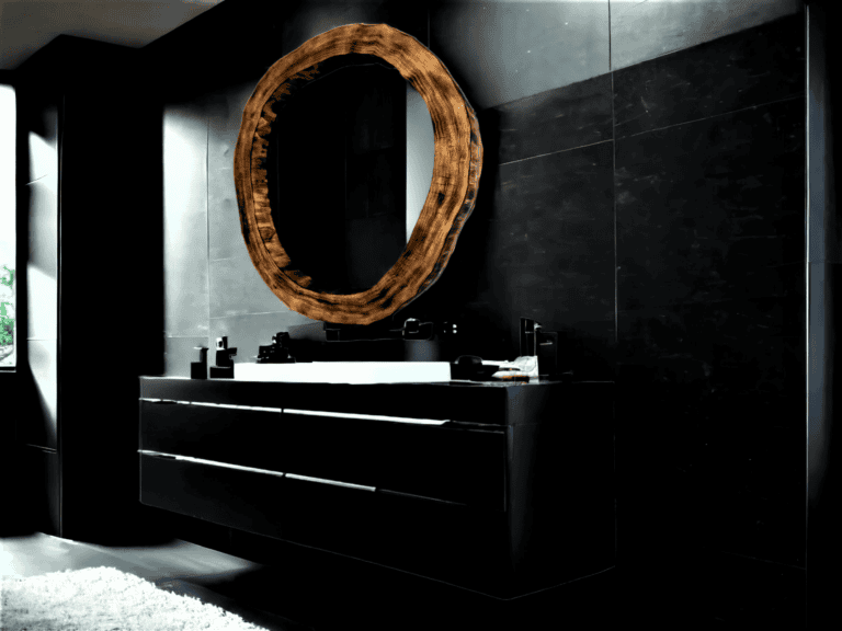 Okrągłe lustro łazienkowe nowoczesne drewniane 75cm