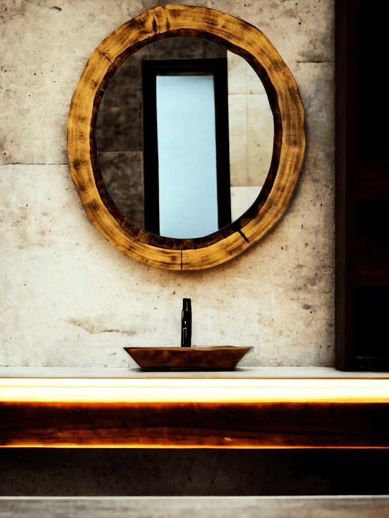 Okrągłe lustro łazienkowe nowoczesne drewniane 75cm
