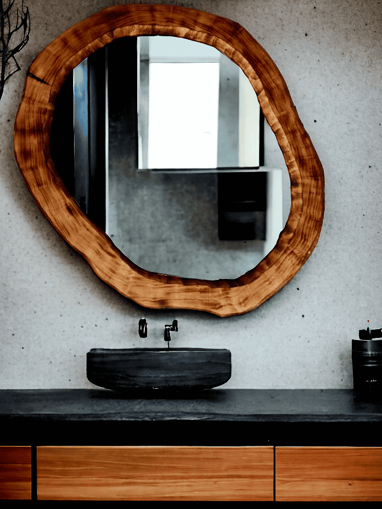 Nowoczesne drewniane lustro do łazienki w asymetrycznym kształcie 110cm
