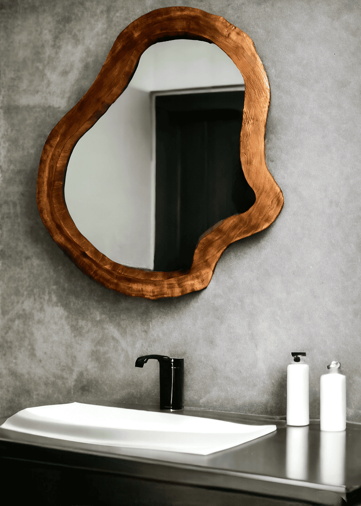 Designerskie drewniane lustro do łazienki 100x85cm.
