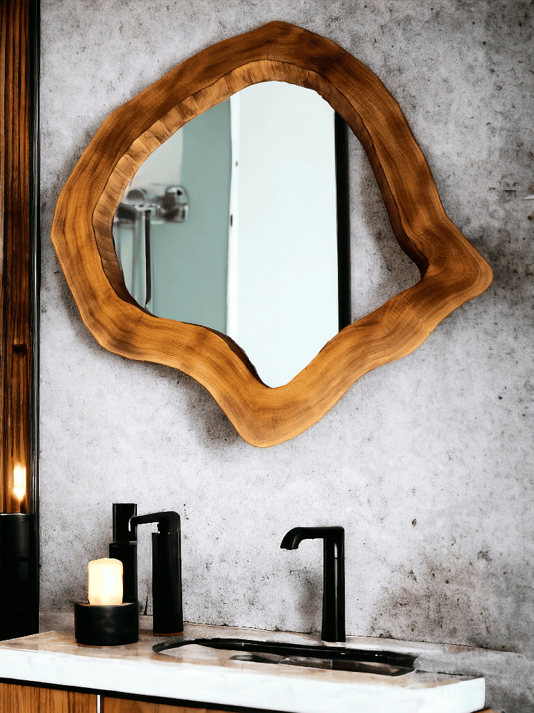 Nowoczesne lustro do łazienki w drewnianej ramie 70cm.