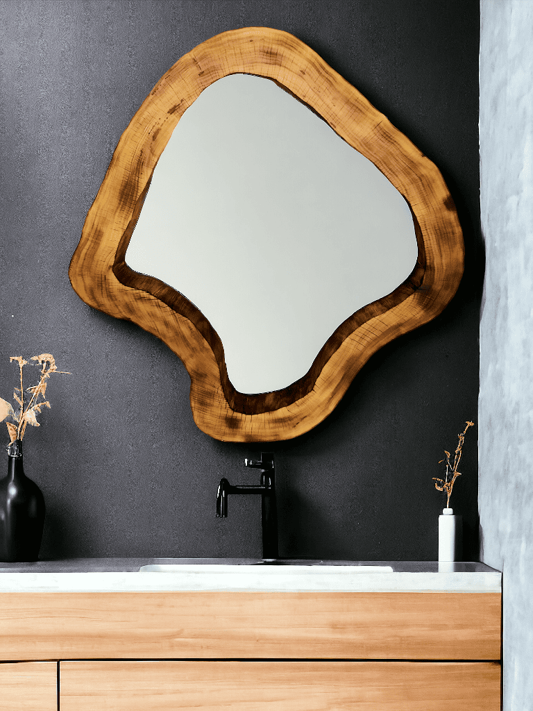Nowoczesne lustro do łazienki w drewnianej ramie 80cm.
